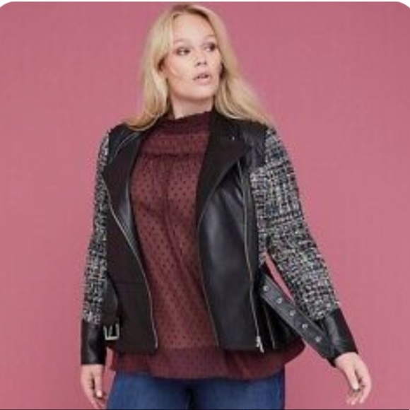 Lane Bryant Faux Leather & Tweed Lined Jacket Size 22/24 - Picture 3 of 6